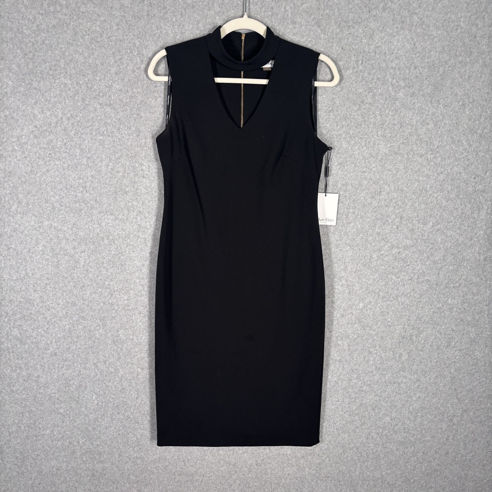 Calvin Klein Dress 4 Crepe Stretch Choker Gold Zipper Secretary Career Church